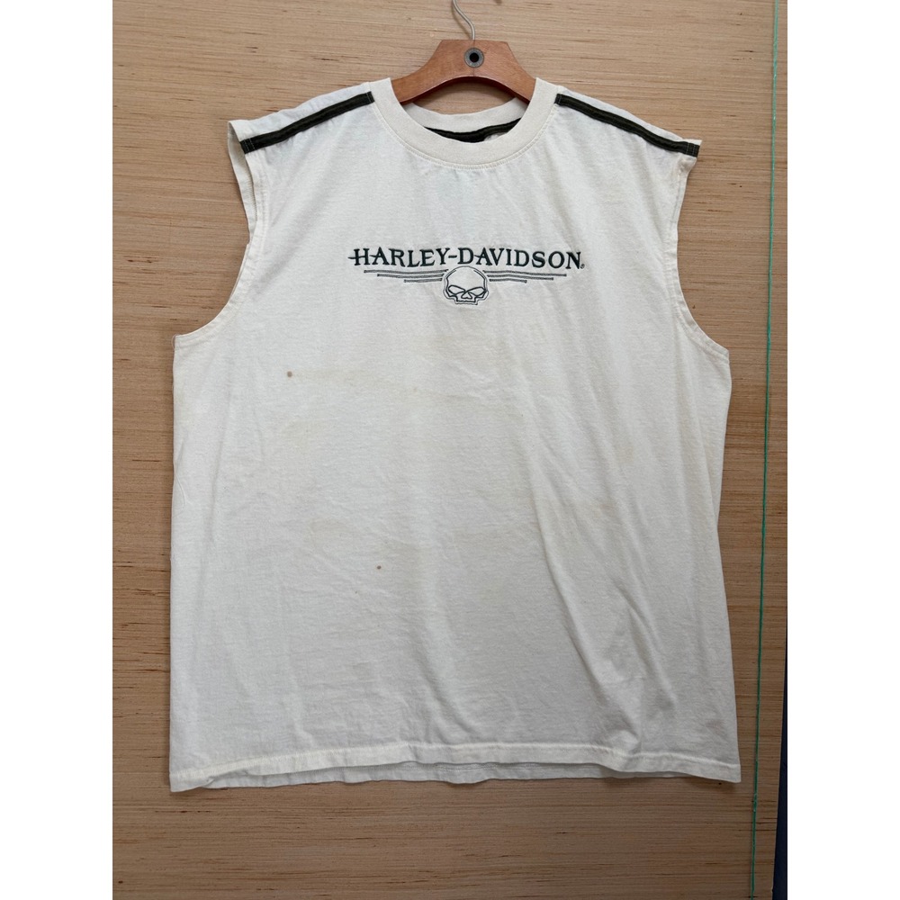 Harley Davidson Orlando Florida Muscle Tee Cream Skull Graphic Mens XL 5201